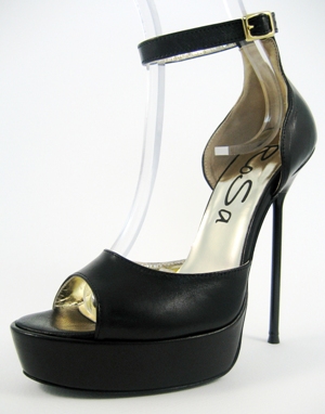 Stiletto platform open-toe anklestrap D'Orsay shoe with black calf leather upper, leather lining and leather sole, made in Italy exclusively for RoSa Shoes.